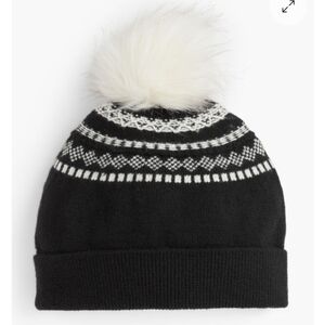 Talbots Merry Fair Isle B&W PomPom Hat Size Small EUC